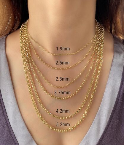 jolebleheart 14k أصفر الذهب الحقيقي rolo سلسلة 1.9 مم 2.5 مم 2.8 مم 3.75 مم 4.2 مم 5.2 مم قطع الماس قطع سلسلة رابط الجولة العصرية قلادة للنساء مع قفل جراد البحر 16 "18" 20 "22" 24 "24" in Kuwait