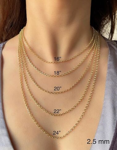 jolebleheart 14k أصفر الذهب الحقيقي rolo سلسلة 1.9 مم 2.5 مم 2.8 مم 3.75 مم 4.2 مم 5.2 مم قطع الماس قطع سلسلة رابط الجولة العصرية قلادة للنساء مع قفل جراد البحر 16 "18" 20 "22" 24 "24" in Kuwait