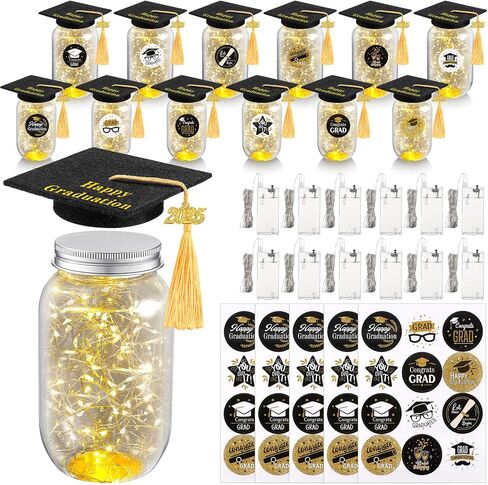 12 Sets Class of 2025 Graduation Table Decor Set with LED Light up Graduation Plastic Round Jars Table Centerpieces Felt Grad Hats and Stickers for High School and College Party Supplies(Purple) in Saudi Arabia