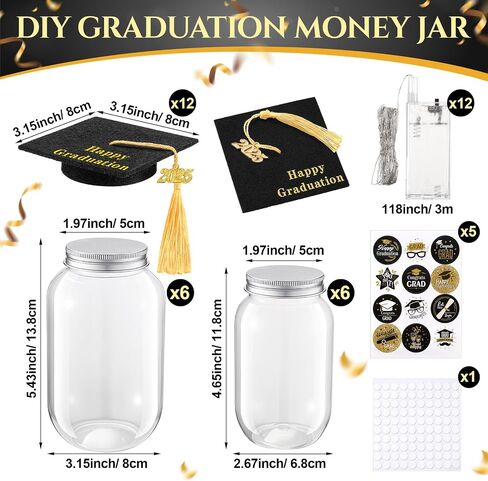 12 Sets Class of 2025 Graduation Table Decor Set with LED Light up Graduation Plastic Round Jars Table Centerpieces Felt Grad Hats and Stickers for High School and College Party Supplies(Purple) in Saudi Arabia