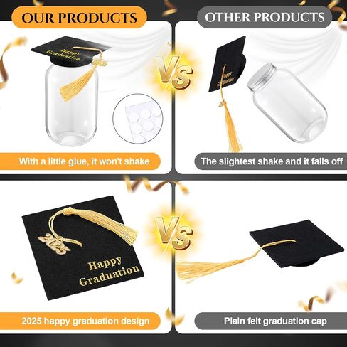 12 Sets Class of 2025 Graduation Table Decor Set with LED Light up Graduation Plastic Round Jars Table Centerpieces Felt Grad Hats and Stickers for High School and College Party Supplies(Purple) in Saudi Arabia