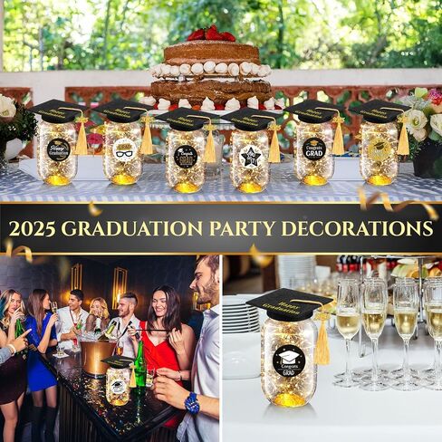 12 Sets Class of 2025 Graduation Table Decor Set with LED Light up Graduation Plastic Round Jars Table Centerpieces Felt Grad Hats and Stickers for High School and College Party Supplies(Purple) in Saudi Arabia