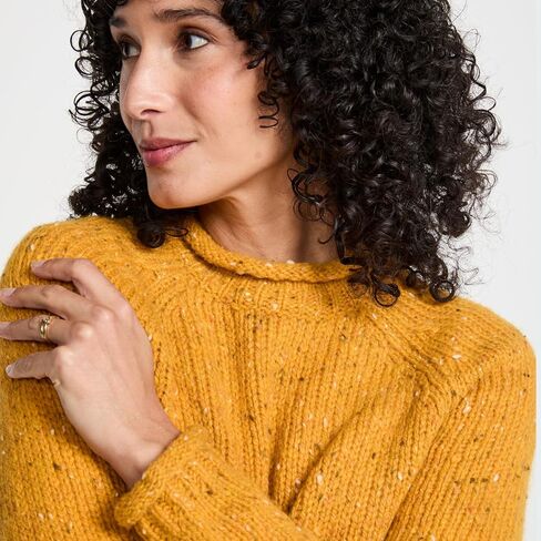 Brackloon Womens Fisherman Roll Neck Sweater, 100% Donegal Tweed Pure Irish Wool in Saudi Arabia