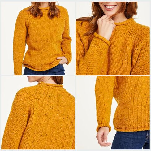 Brackloon Womens Fisherman Roll Neck Sweater, 100% Donegal Tweed Pure Irish Wool in Saudi Arabia