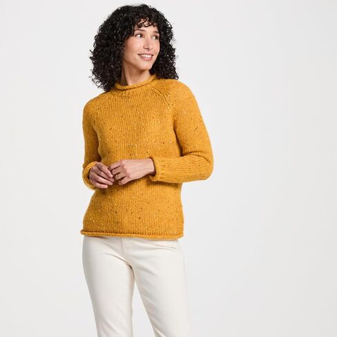 Brackloon Womens Fisherman Roll Neck Sweater, 100% Donegal Tweed Pure Irish Wool in Saudi Arabia
