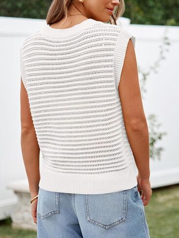 Lueluoye Women's Summer Knit Sweater Vest Cap Sleeve Casual Trendy Crew Neck Ribbed Pullover Tank Tops in Saudi Arabia
