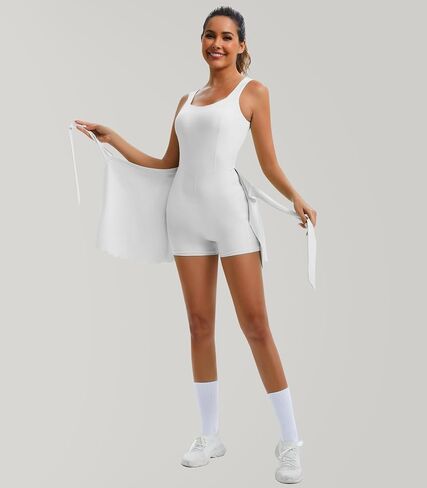 Women's Square Neck Tennis Dress Built-in Bra and Shorts Athletic Summer Sleeveless Dress with Pockets in Saudi Arabia