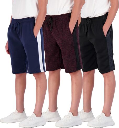 Real Essentials 3 Pack: Boys Tech Fleece Athletic Shorts with Drawstring & Pockets in Saudi Arabia