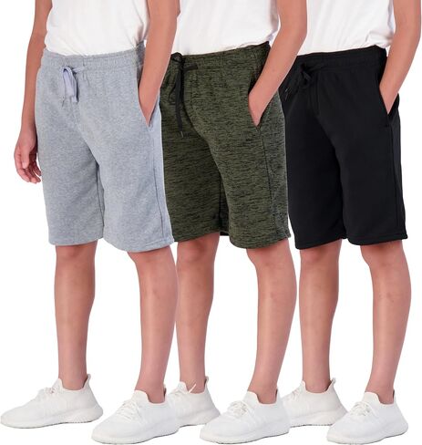 Real Essentials 3 Pack: Boys Tech Fleece Athletic Shorts with Drawstring & Pockets in Saudi Arabia