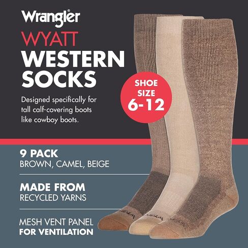 Wrangler Ryder Western Cowboy Boot Socks for Men - Over Calf, Cushioned Sole, Moisture-Wicking, Durable Design in Saudi Arabia