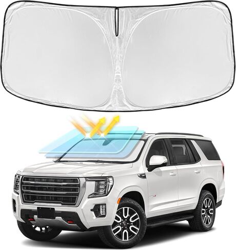 for GMC Yukon 2021-2025 Windshield Sun Shade - 4 Layers Car Sunshades for Front Windows Shade Cover Custom Fit Yukon Sun Visor 240T Retractable Shade Blocks UV Rays Car Accessories in Kuwait
