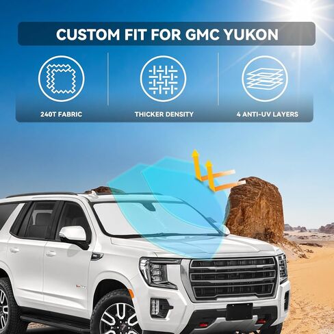 for GMC Yukon 2021-2025 Windshield Sun Shade - 4 Layers Car Sunshades for Front Windows Shade Cover Custom Fit Yukon Sun Visor 240T Retractable Shade Blocks UV Rays Car Accessories in Kuwait