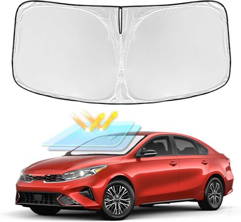 for GMC Yukon 2021-2025 Windshield Sun Shade - 4 Layers Car Sunshades for Front Windows Shade Cover Custom Fit Yukon Sun Visor 240T Retractable Shade Blocks UV Rays Car Accessories in Kuwait