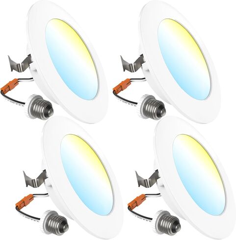Sunco 4 عبوات 5CCT LED إضاءة غائرة 6 بوصات، 1200 LM سطوع عالٍ، مصابيح مسطحة رفيعة للغاية، 2700K/3000K/4000K/5000K/6000K قابلة للتحديد، قابلة للتعتيم، 15 وات، تركيب تحديثي - مدرج في قائمة UL in Kuwait