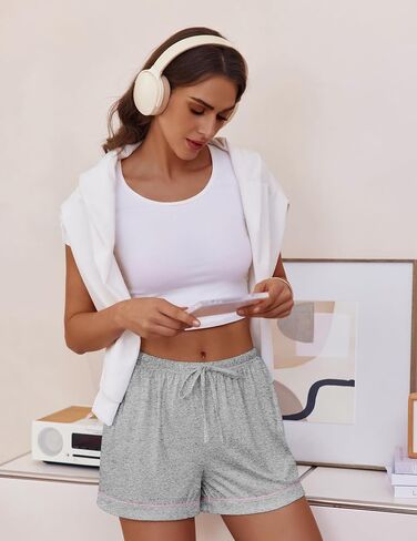 شورتات Ekouaer Womens Pajama Shorts غير رسمية للنوم الصيفي الرائع في صالة PJ مطبوعة مع الرباط والجيوب in Kuwait