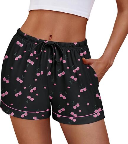 شورتات Ekouaer Womens Pajama Shorts غير رسمية للنوم الصيفي الرائع في صالة PJ مطبوعة مع الرباط والجيوب in Kuwait