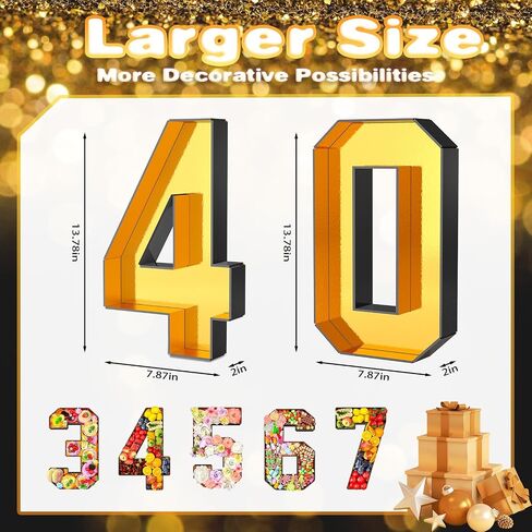 Paready 13.78'' Fillable Cardboard Number 40 for Charcuterie, Gold Black Number 40 Tray, Food Fillable Number 40 Box Flower Candy Cupcakes Container for 40th Anniversary Birthday Party Decoration in Kuwait