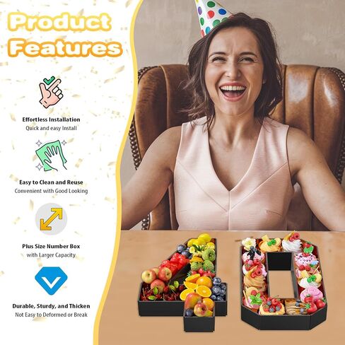 Paready 13.78'' Fillable Cardboard Number 40 for Charcuterie, Gold Black Number 40 Tray, Food Fillable Number 40 Box Flower Candy Cupcakes Container for 40th Anniversary Birthday Party Decoration in Kuwait