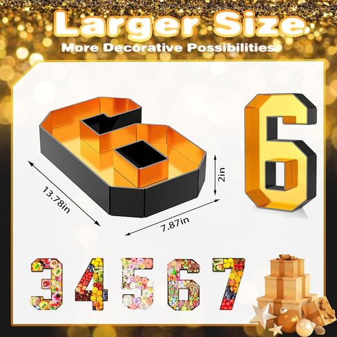 Paready 13.78'' Fillable Cardboard Number 40 for Charcuterie, Gold Black Number 40 Tray, Food Fillable Number 40 Box Flower Candy Cupcakes Container for 40th Anniversary Birthday Party Decoration in Kuwait