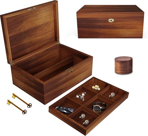 LUSH & STYLE Acacia Wood Box, Keepsake With Hinged lid and locking key, Decorative, Memory treasure, Wooden Storage Box, Wooden Gift Box (Divider Model) in Saudi Arabia