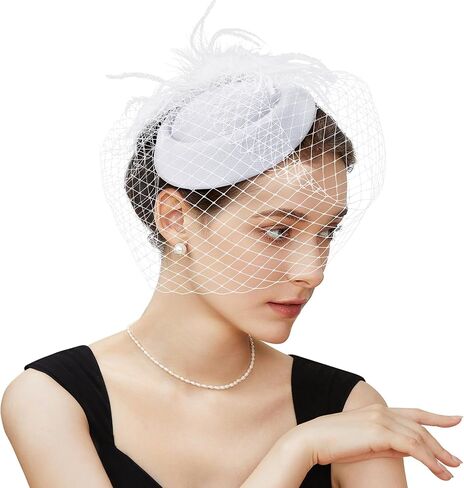 قبعة fascinator الحجاب ريشة شاي شاي حفلة الزفاف الزفاف الحجاب القبعة القبعة بوكس ​​ديربي القبعات للنساء in Kuwait