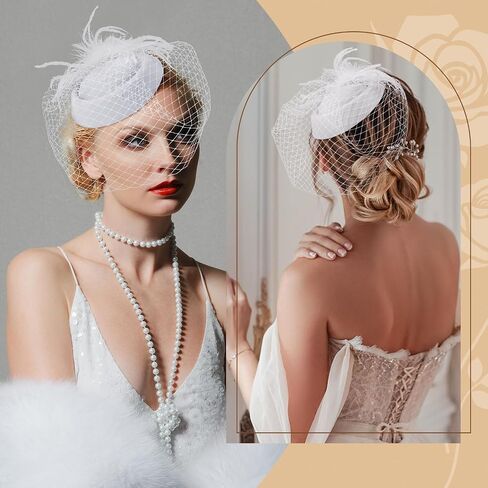 قبعة fascinator الحجاب ريشة شاي شاي حفلة الزفاف الزفاف الحجاب القبعة القبعة بوكس ​​ديربي القبعات للنساء in Kuwait