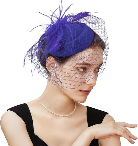 قبعة fascinator الحجاب ريشة شاي شاي حفلة الزفاف الزفاف الحجاب القبعة القبعة بوكس ​​ديربي القبعات للنساء in Kuwait