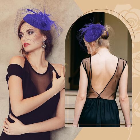قبعة fascinator الحجاب ريشة شاي شاي حفلة الزفاف الزفاف الحجاب القبعة القبعة بوكس ​​ديربي القبعات للنساء in Kuwait