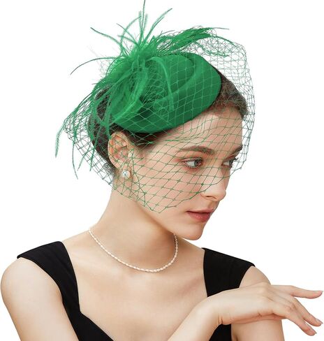قبعة fascinator الحجاب ريشة شاي شاي حفلة الزفاف الزفاف الحجاب القبعة القبعة بوكس ​​ديربي القبعات للنساء in Kuwait