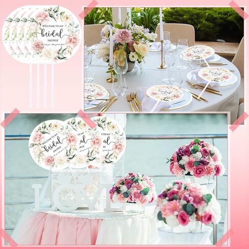 50 PCS حفلات دش الزفاف للضيوف للضيوف تصميم الزهور محمولة مراوح اليد من البلاستيك مراوح باليد ، شكرا لك على مجيئتي in Kuwait