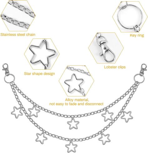 Chain Belt, 5 Pcs Waist Chain Belt Jeans Pants Chain Wallet Chain Pocket Silver Chain Belt Y2K Goth Accessories Punk Dress Body Belly Chain for Women Men in Kuwait