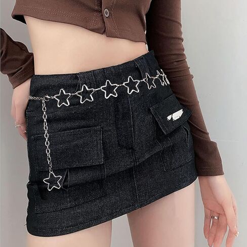 Chain Belt, 5 Pcs Waist Chain Belt Jeans Pants Chain Wallet Chain Pocket Silver Chain Belt Y2K Goth Accessories Punk Dress Body Belly Chain for Women Men in Kuwait