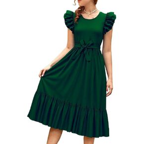 Girls Dresses Double Layer Ruffle Sleeve Dress Casual Summer Elegant A-Line Flowy Dresses 6-14 Years