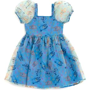 Bluey Girls Square Neck Organza Dress Toddler to Big Kid Sizes (2T - 10-12)
