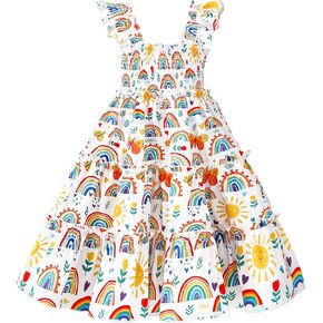 Little Girl Twirl Dress Kids Sleeveless Ruffle Tiered Smocked Dresses Girls Summer Outfits Beach Sundress