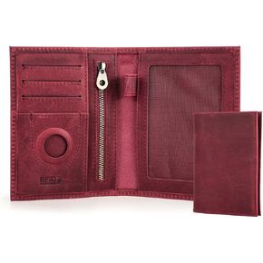 Full Grain Leather Airtag Passport Holder RFID Blocking Travel Passport Wallet Slim Passport Cover Case with 4 Cards Slots, Coin Pocket (Wine Red)
