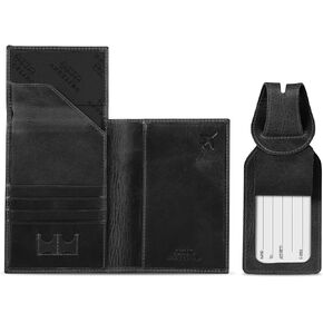 Real Leather Passport Wallet - RFID Blocking with Ticket Slot and Baggage Tags
