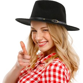 Felt Panama Fedora Hats for Woman Man - Classic Wide Brim Jazz Hat with Belt Buckle Size M
