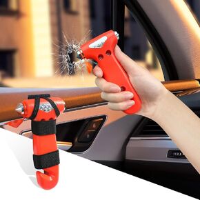 Car Safety Hammer, Metallic Multifunctional Automotive Window Breaker and Seatbelt Cutter, 3-in-1 Safety Emergency Car Escape Tool, Road Trip Essential and Must Haves Car Accessories