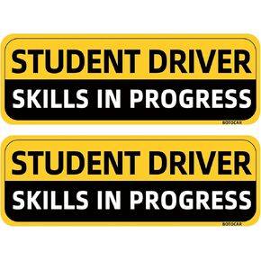 Student Driver Magnet for Car - 2 Pack 10"x3.5" Magnetic Reflective Funny Removable Novice Driver Safety Attention Sign - Weather-Resistant (Yellow/Black)