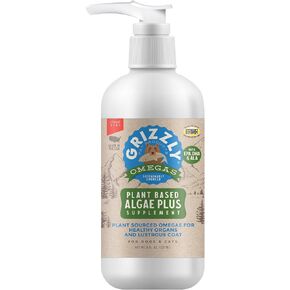 مكمل أحماض أوميغا الدهنية من Grizzly Algal Plus للكلاب والقطط، 32 أونصة سائلة - نباتي، من مصادر نباتية ومصنوع في الولايات المتحدة الأمريكية، زيت الطحالب أوميغا 3-6-9، بشرة وفرو صحيين