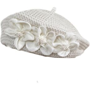 3D Flowers Fashion Crochet Straw French Beret Hollow Out Beanie Hat Vintage Artist Painter Cap