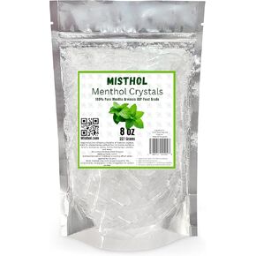 Menthol Crystals 8oz 100% Natural USP Food Grade - Pure Organic Mint Crystal - Mentha Arvensis for Aromatherapy DIY Projects, Cosmetics, Salves, Balms & Creams Comes in Resalable Standup Bag