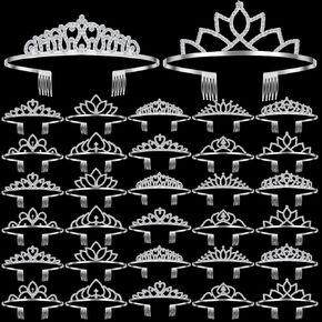 Lyrow 30 Pcs Tiara Crowns for Women Bulk Galentines Day Party Favors Crystal Queen Crowns with Comb Headband Silver Princess Tiaras for Birthday Wedding Halloween Christmas(Elegant Style)