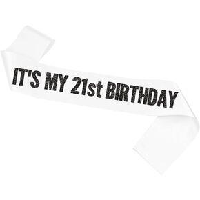 Black It's My 21st Birthday Sash Funny 21st Birthday Sash 21st Birthday Gifts for Girls with Glitter Letter Gold