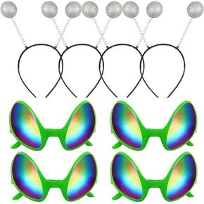 Alien Glasses and Martian Antenna Headband Rainbow Color Lens Alien Sunglasses Boppers Antenna Headband Set