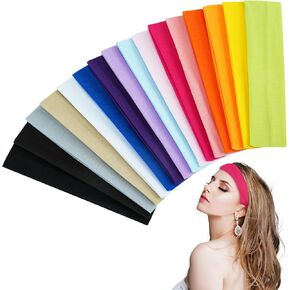 JINGIHE 16Pcs Yoga Elastic Headband, Non Slip Workout Stretch Sweat Bands with Mixed Colors, Sports Hair Accessories for Adult Women Girls Ladies Gym Exercise Running Fitness Cycling