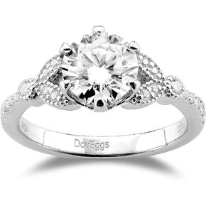 Doveggs Moissanite Engagement Rings for Women ، خاتم الزفاف Moissanite ، 1.5Ct 7.5mm GHI Color H & A Cut Moissanite Lab Colling Leacmond Leass Wedding14k Gold Sterling Silver