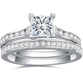 1.4 Carat (ctw) Princess Cut Wedding Ring Sets for Women S925 Sterling Silver Moissanite Bridal Sets for Wedding Anniversary