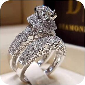 Rkkojjo 925 Sterling Silver Bridal Rings مجموعات AAA Zirconia CZ كاملة من ارتباطات الماس الزفاف 2 PCS الذكرى السنوية حلقات الذهب الأبيض للنساء الحجم 7